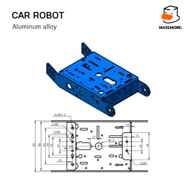 โครงรถหุ่นยนต์ อลูมิเนียม Aluminum Frame Smart car DIY A30 Robot Wheel TT DC Motor Gear - Image 2