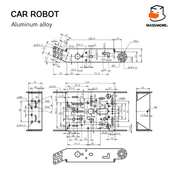 โครงรถหุ่นยนต์ อลูมิเนียม Aluminum Frame Smart car DIY A30 Robot Wheel TT DC Motor Gear - Image 3