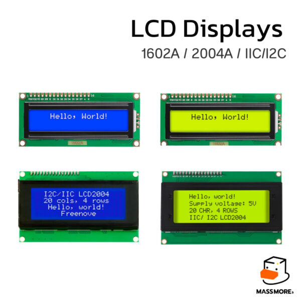 หน้าจอ LCD Display 1602A 20004A IIC,I2c หน้าจอผลึกเหลว ขนาด 16x2 และ 20x4 จอแอลซีดี สีน้ำเงิน / สีเหลือง-เขียว